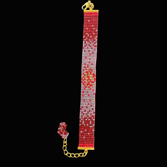 Adjustable Ombre Hand Crafted Cuff Bracelet with Handwoven Heart  Charm - Picture 6 of 7